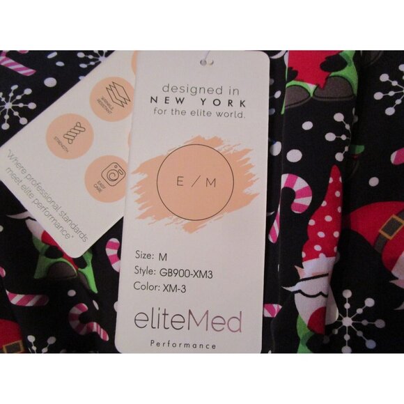 Elite Med Gnome Candy Cane Snowflake Holiday Christmas Scrub Top Size Medium M - Picture 3 of 4